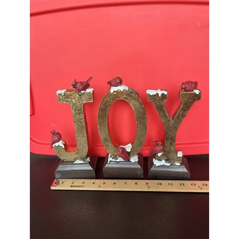 “JOY” Resin Christmas Decor With Cardinals